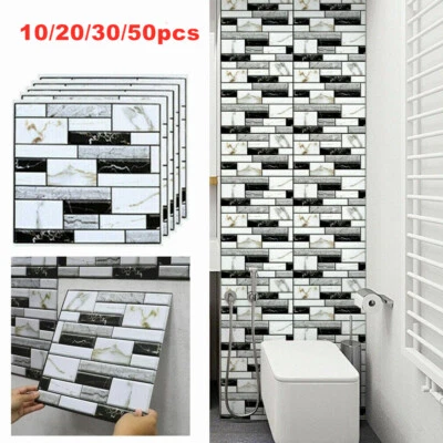 10-50X Large Peel & Stick 3D Tile Sticker Kitchen Bathroom Backsplash Splashback - Image 1 of 4