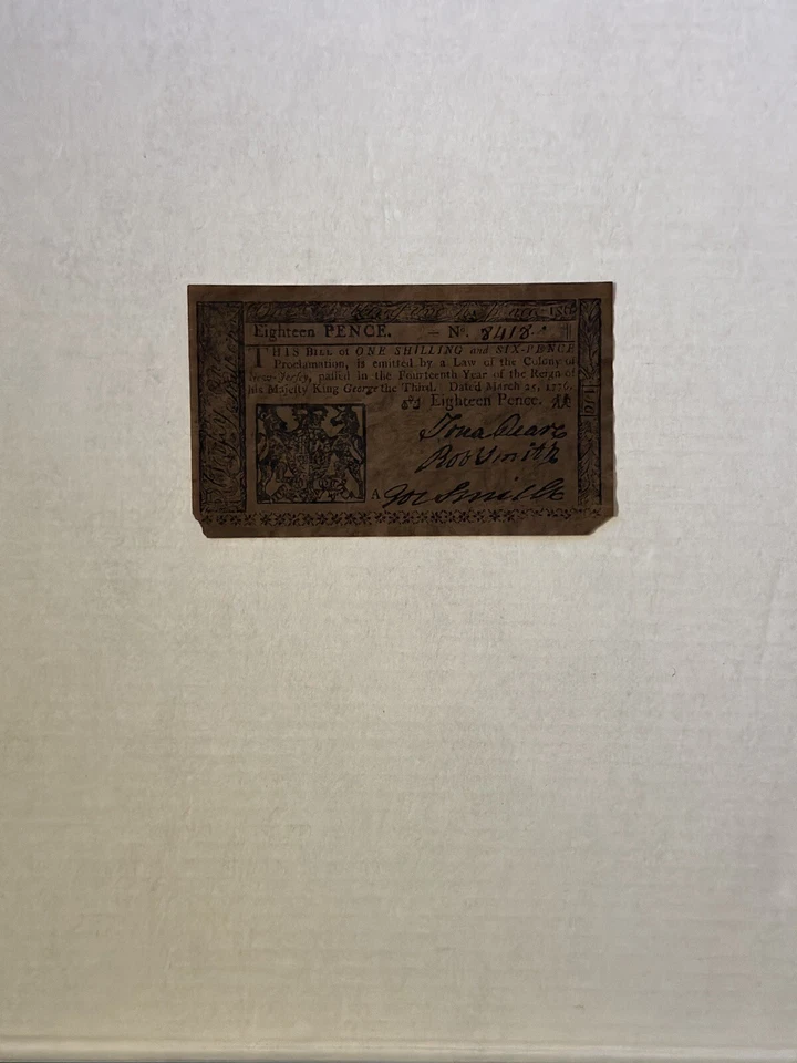 Scarce March 25, 1756 New Jersey 18 Pence Colonial Bill Or Note - Image 1 of 4