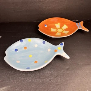 Juego de 2 platos de fiesta náutica coloridos de cerámica para peces - Imagen 1 de 11