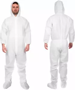 Disposable Coveralls with Hood, Boots M. 5 Pack White Paint Coveralls Disposable - Picture 1 of 9