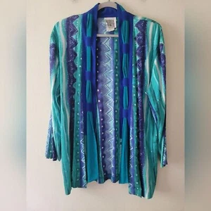 Blazer Kimono Ligero De Colección Años 80 Azul Retro Artístico Boho Frente Abierto Mediano - Imagen 1 de 7