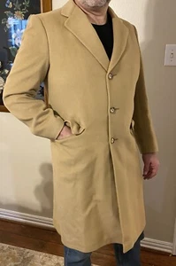 VTG 70s Mens L 45/46 Cashmere Long Camel Coat USA Union Made ACTWU  Sakowitz - Picture 1 of 14