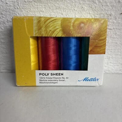 Mettler Poly Sheen Polyester Machine Embroidery Pack of 4 Primary Colors 200mm - Image 1 of 4