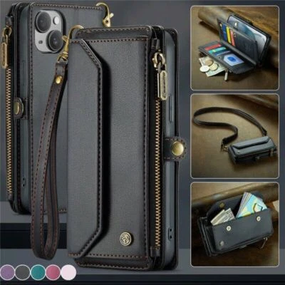Crossbody Leather Wallet Phone Case For iPhone 16 15 14 13 12 11 Pro Max XR XS - Image 1 of 4