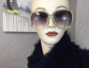 Vintage 80s Sunglasses Large Clear Silver Gray Frame Purple Tint Lenz With Case - Picture 1 of 12