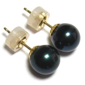 Ohrstecker 7,5-8 mm echte japanische Akoya schwarze Perlen in 18 Karat Gelbgold - Bild 1 von 2