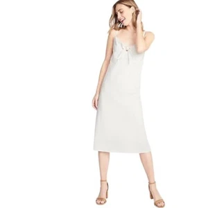 Old Navy Tie Front Linen Blend Midi Dress Ivory Sea Salt Size L Beach - Picture 1 of 7