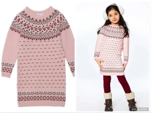 DEUX PAR DEUX Girls 8 Knitted Long Sleeve Sweater Dress Fair Isle Jacquard Pink - Picture 1 of 15