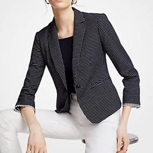 Ann Taylor Women's Geo Check Pattern Ruffle Cuffed One Button blazer Size 6 - Picture 1 of 9