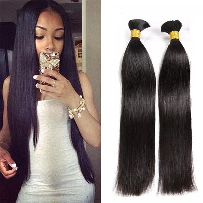 Cabello virgen brasileño 8A cabello humano liso sedoso a granel para extensiones de trenzado  Foto 1 de 4