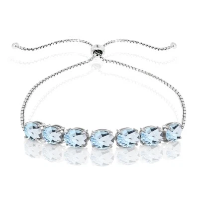 Oval-cut 9x7mm Blue Topaz Adjustable Bracelet in Sterling Silver - Image 1 of 3