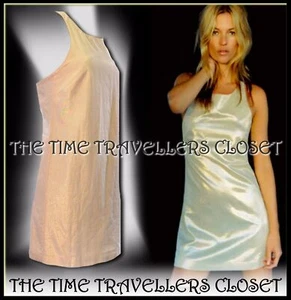 KATE MOSS TOPSHOP 60s RACER BACK MINI SHIFT DRESS CREAM GOLD SHIMMER UK 14 42 10 - Picture 1 of 4