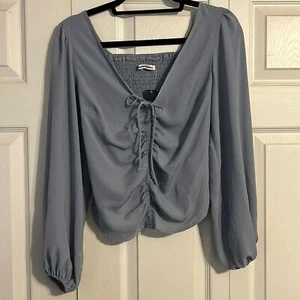 ABERCROMBIE & FITCH NWT Small Gray Silver Peasant Top Smocked Flowy Sleeves - Picture 1 of 7