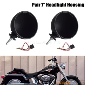 Pair 7" Dietz Type Headlight Bucket Housing &Trim Ring For Harley Softail Fatboy - Picture 1 of 10