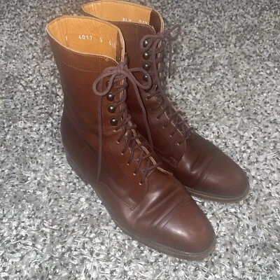 Ralph Lauren Mujer Talla 5.5 B Cuero Marrón Con Cordones Tobillo/Media Pantorrilla Bota Italia Foto 1 de 4