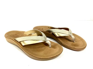 Olukai Kaekae Tapa Gold Flip Flop Comfort Thong Sandal Women's Size 5 US 35 EUR - Picture 1 of 11