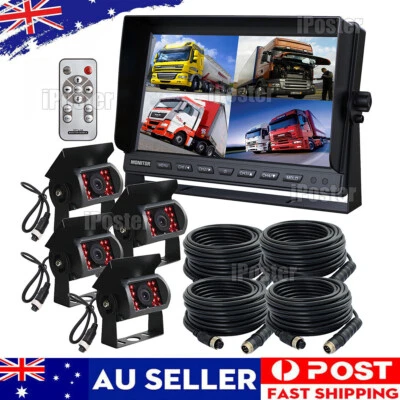 10.1" Quad Monitor Screen 4PIN CCD Reversing Backup Camera 12V 24V for Truck RV - image 1 of 4