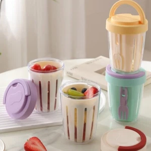 with Fork Plastic Fruit Cup Cylindrical Shape Portable Lunch Box Kitchen Use - Picture 1 of 16