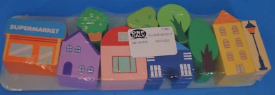 New Bullseyes Playground 10 Count Multi-Color Wooden Block Houses & Trees - Image 1 of 4