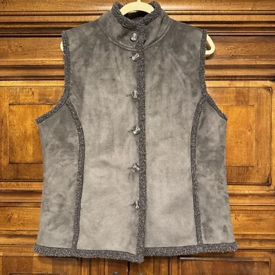 Vintage 90’s Vest Faux Suede & Sherpa Lined Women’s M Taupe Cowgirl Boho - Image 1 of 4