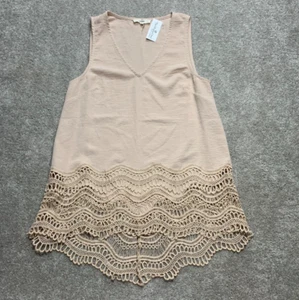 Entro Damen Spitzenbesatz Camisole Tank Top S hellbraun Boho Hippie Fee Grunge Landhaus - Bild 1 von 13