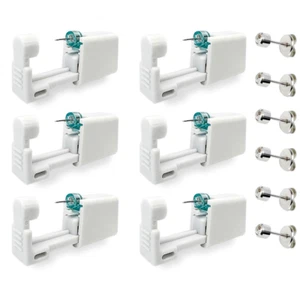 6 PCS Ear Piercing Disposable Kit Silver Stud Earring Gun DIY Home Self Ear Sets - Picture 1 of 7
