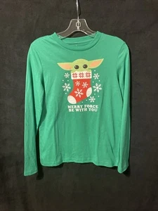 NWT Disney Star Wars Mandalorian Baby Yoda Christmas Long Sleeve T-Shirt Boy L - Picture 1 of 4