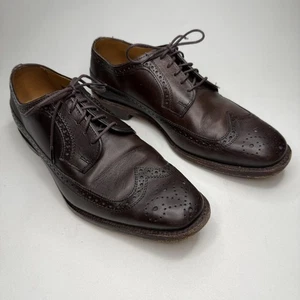 Allen Edmonds Leiden Shoes Mens Sz 8.5 D Brown Wingtip Brogue Derby Made in USA - Picture 1 of 20