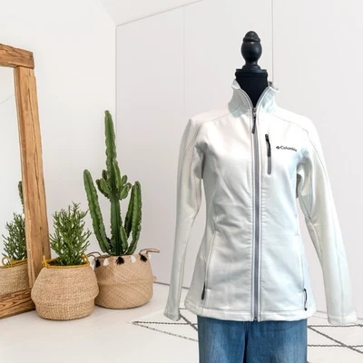 Chaqueta softshell forrada de vellón frontal con cremallera Columbia para mujer blanca gris Foto 1 de 4