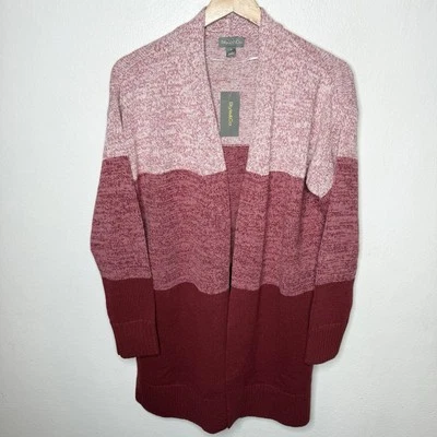New Style & Co Turbo Cardi Color block Open Front Cardigan Red Burgundy Medium - Image 1 of 4