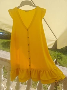 Kleid Sommerkleid  50 52 Gelb Übergröße Cocktailkleid Urlaub Volant Ärmellos  - Bild 1 von 2