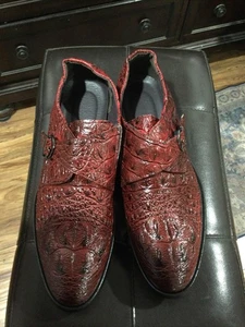 Weinfarbene elegante Kaiman Krokodil Mönch Riemen Schuhe 11 1/2 - Bild 1 von 5