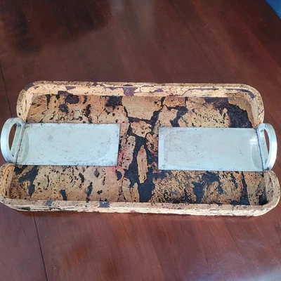 Vintage Silver And Cork Tray With Handle, Mid Century , Italy. - Image 1 of 4