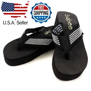NEW !!! Bobee Black Womens EVA Platform Wedge Sandal Flip Flop Thong Slipper - Picture 1 of 6