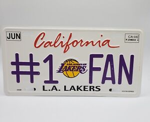 LOS ANGELES LAKERS #1 FAN LICENSE PLATE CALIFORNIA 2003 White Purple NBA Lakers 