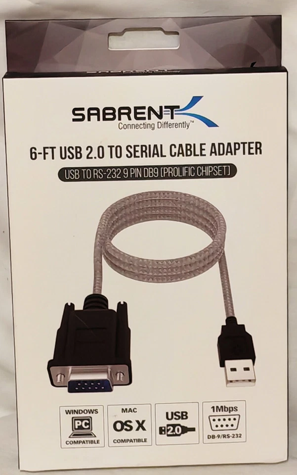 2x USB 2.0 to Serial (9-Pin) DB-9 RS-232 Adapter Cable 6ft Cable, Sabrent, New.. - Image 1 of 4