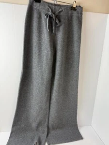 New 100% Merino Knit Wide Leg Pants Long Drawstring, Gray M - Picture 1 of 9