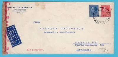 BULGARIA cubierta aérea censurada 1942 Sofía a Berlín, Alemania Foto 1 de 2
