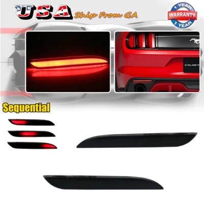 Reflector de parachoques trasero LED lámpara de actualización lente ahumada para Ford Mustang 2015-2017 Foto 1 de 4