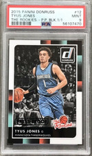 2015-16 PANINI DONRUSS #12 TYUS JONES 'ROOKIES' PRESS PROOF RC BLACK 1/1 PSA 9