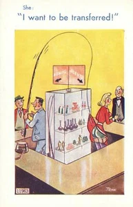 RUDE RISQUE COMIC RICHTER FISHING MAN HOOKS LADIES SKIRT SHOWING PANTS POSTCARD - Picture 1 of 2