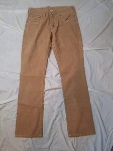 Pantalones de mezclilla True Religion para hombre tostados talla 31 x 34 solapa recta natural grande T - Imagen 1 de 8