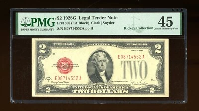 DBR 1928-G $2 Legal Fr. 1508 EA Block PMG 45 Serial E08714552A - Image 1 of 2