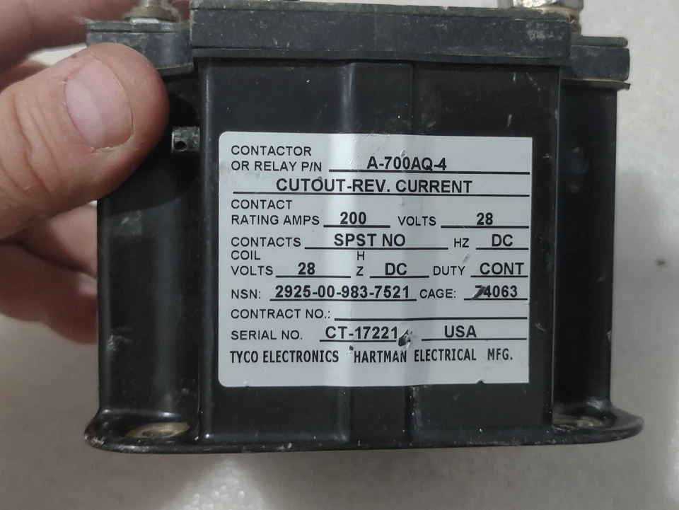 Relé de recorte generador contactor motor Sikorsky Hartman A700AQ4 Tyco Foto 1 de 4