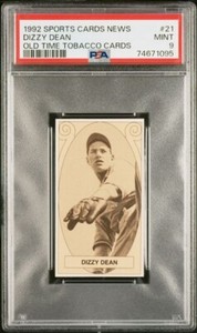 1992 Sports Cards News Tobacco Card #21 DIZZY DEAN St. Louis Cardinals PSA 9