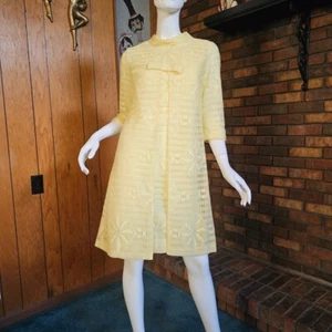Vtg 60s Mod Mary Jane Dolly 2 Pc Cocktail Party Sheath Dress + Split Overdress S - Picture 1 of 9
