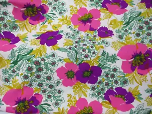 Vintage Large Colorful Flowers Knit Retro Hippie Fabric - 56" wide x 1.91 Yards - Picture 1 of 5