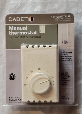 CADET Honeywell Mechanical Thermostat T410B Double Pole White 120 208 240 volts - Image 1 of 4