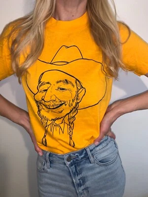 Camiseta masculina desenho caricatura anos 80 vintage Willie Nelson anos 80 tamanho P anos 70 - Imagem 1 de 4