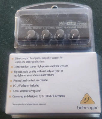 Behringer MicroAmp HA400 Ultra-Compact 4-Channel Stereo Headphone Amplifier NEW - Image 1 of 2